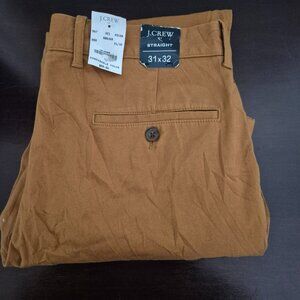 J. Crew Flex Men's NWT 31x32 Brown Pleated Chino Pants Straight Fit New 0484